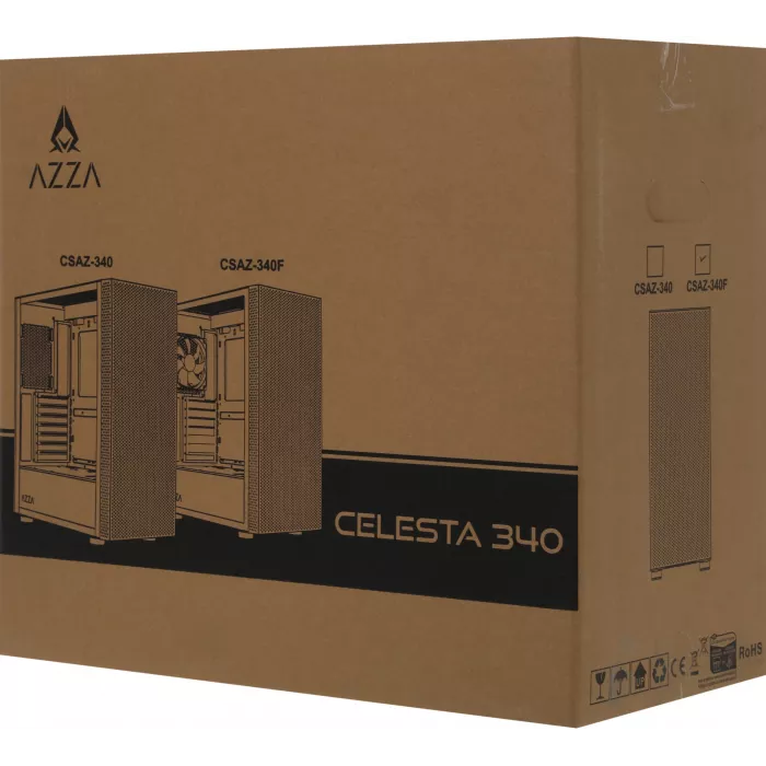 Корпус Azza Celesta F черный без БП ATX 5x120mm 5x140mm 2xUSB2.0 1xUSB3.0 audio bott PSU