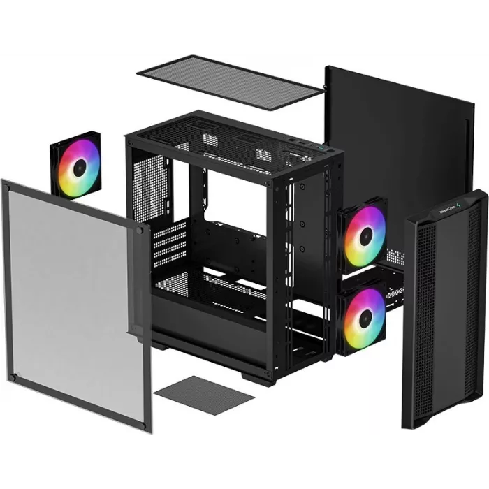 Корпус Deepcool CC360 ARGB черный без БП mATX 5x120mm 4x140mm 1xUSB2.0 1xUSB3.0 audio bott PSU
