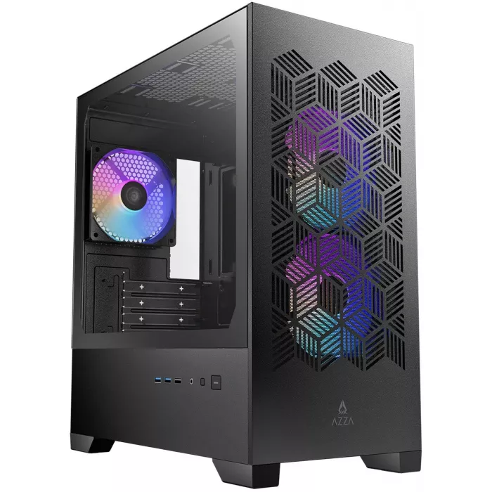 Корпус Azza AEROHEX-M черный без БП mATX 8x120mm 2x140mm 1xUSB2.0 2xUSB3.0 audio bott PSU