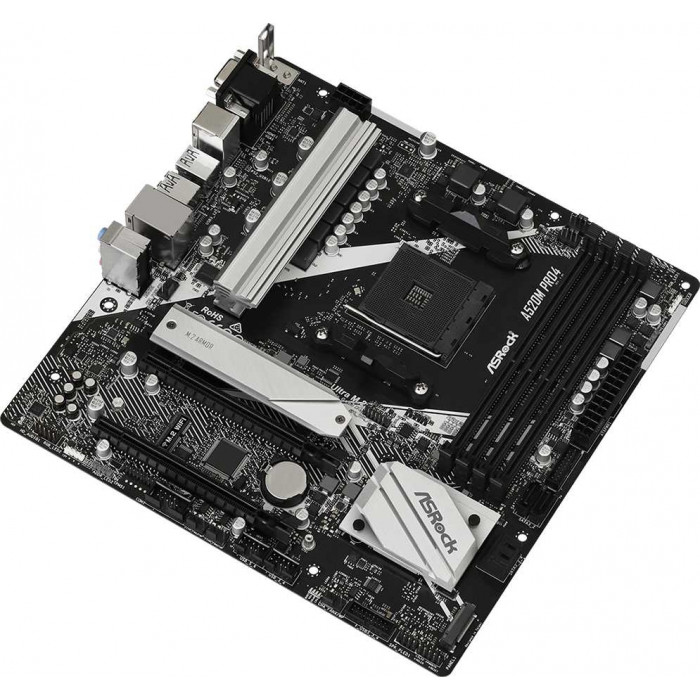 Материнская плата Asrock A520M PRO4 Soc-AM4 AMD A520 4xDDR4 mATX AC`97 8ch(7.1) GbLAN RAID+VGA+HDMI+DP