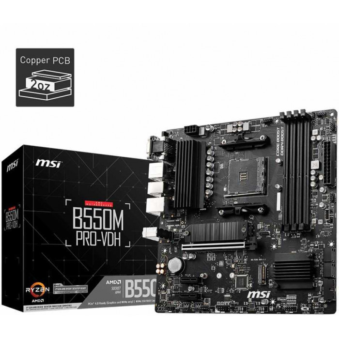 Материнская плата MSI B550M PRO-VDH Soc-AM4 AMD B550 4xDDR4 mATX AC`97 8ch(7.1) GbLAN RAID+VGA+HDMI+DP