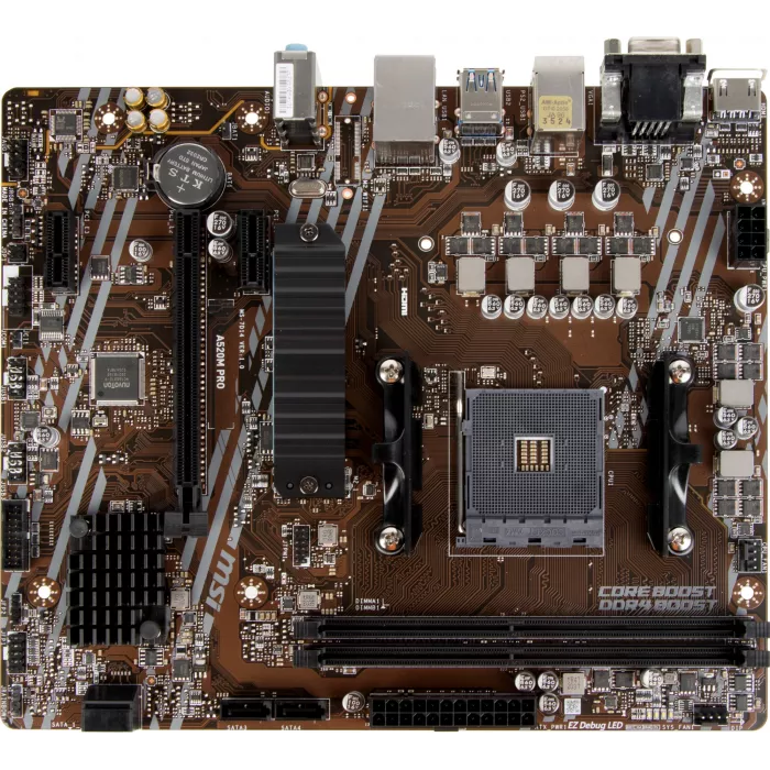 Материнская плата MSI A520M PRO Soc-AM4 AMD A520 2xDDR4 mATX AC`97 8ch(7.1) GbLAN RAID+VGA+HDMI+DP