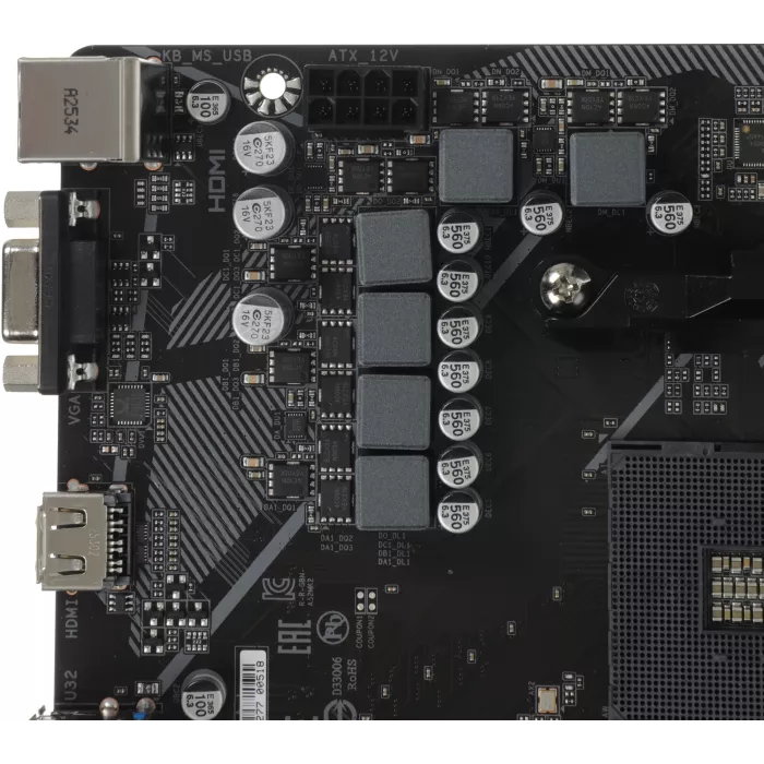 Материнская плата Gigabyte A520M K V2 Soc-AM4 AMD A520 2xDDR4 mATX AC`97 8ch(7.1) GbLAN RAID+VGA+HDMI