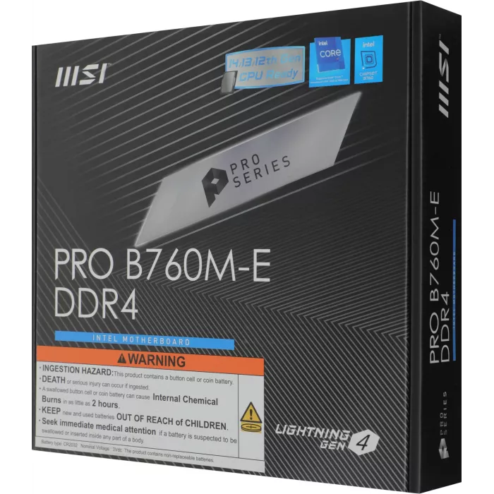 Материнская плата MSI PRO B760M-E DDR4 Soc-1700 Intel B760 2xDDR4 mATX AC`97 8ch(7.1) GbLAN+VGA+HDMI