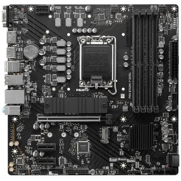 Материнская плата MSI PRO B760M-P DDR4 Soc-1700 Intel B760 4xDDR4 mATX AC`97 8ch(7.1) GbLAN+VGA+HDMI+DP