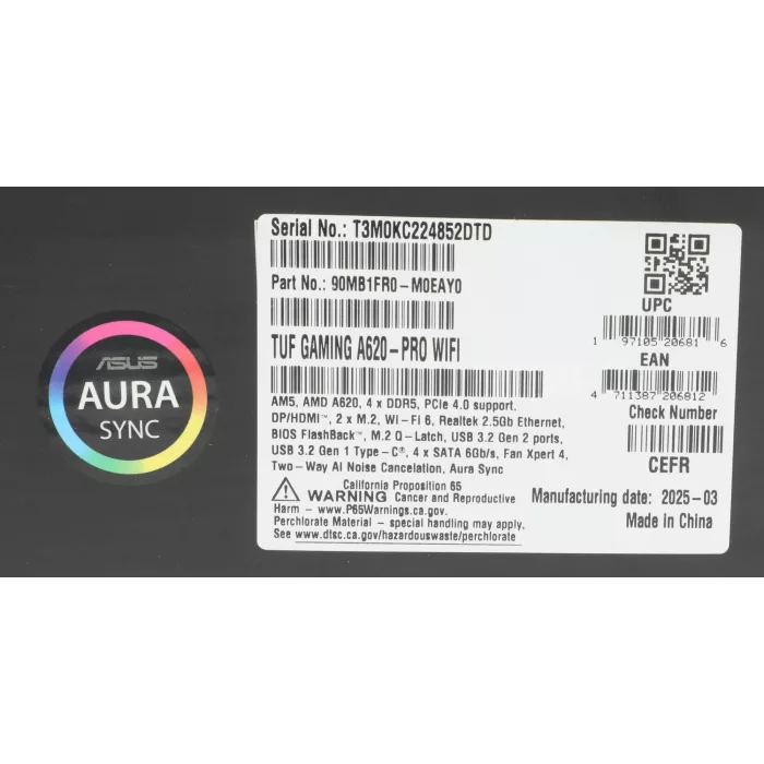 Материнская плата Asus TUF GAMING A620-PRO WIFI Socket AM5 AMD A620 4xDDR5 ATX AC`97 8ch(7.1) 2.5Gg RAID+HDMI+DP
