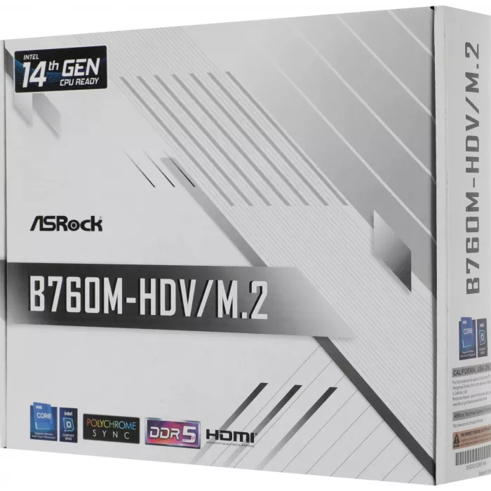 Материнская плата Asrock B760M-HDV/M.2 Soc-1700 Intel B760 2xDDR5 mATX AC`97 8ch(7.1) 2.5Gg RAID+VGA+HDMI+DP
