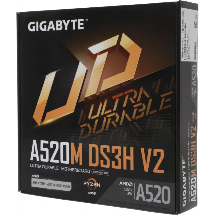 Материнская плата Gigabyte A520M DS3H V2 Soc-AM4 AMD A520 4xDDR4 mATX AC`97 8ch(7.1) GbLAN RAID+HDMI+DP
