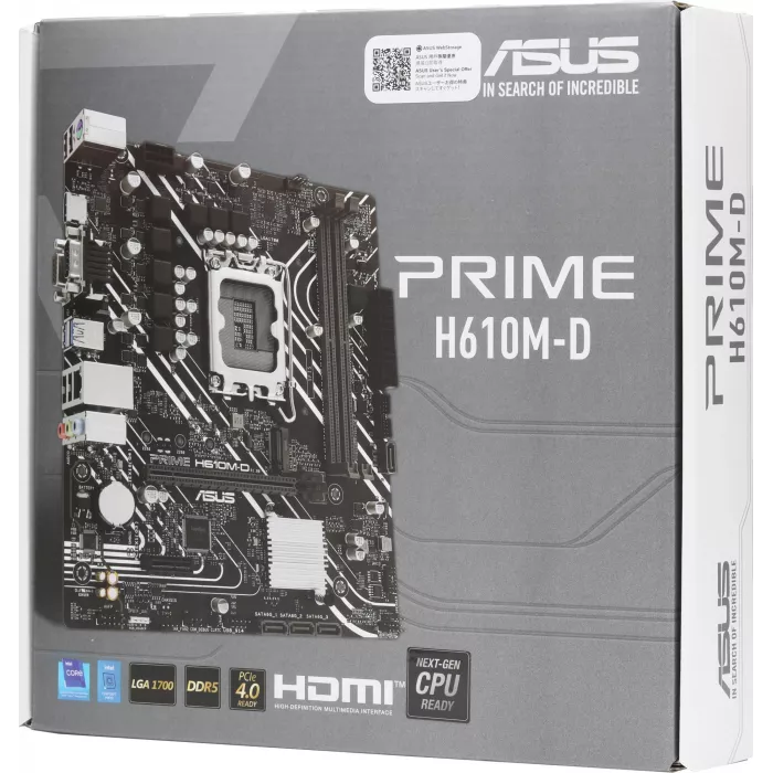 Материнская плата Asus PRIME H610M-D Soc-1700 Intel H610 2xDDR5 mATX AC`97 8ch(7.1) GbLAN+VGA+HDMI