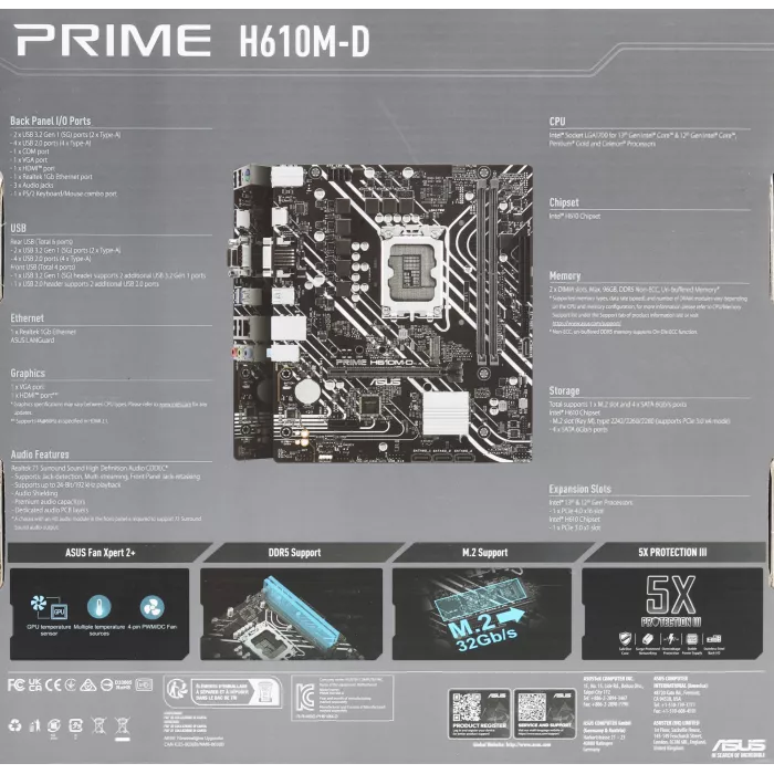 Материнская плата Asus PRIME H610M-D Soc-1700 Intel H610 2xDDR5 mATX AC`97 8ch(7.1) GbLAN+VGA+HDMI