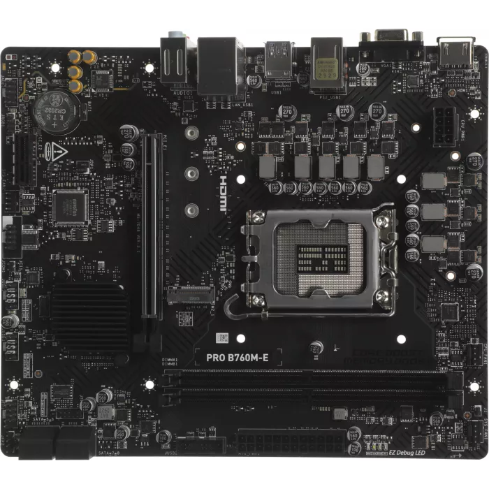 Материнская плата MSI PRO B760M-E Soc-1700 Intel B760 2xDDR5 mATX AC`97 8ch(7.1) GbLAN+VGA+HDMI