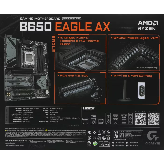 Материнская плата Gigabyte B650 EAGLE AX Socket AM5 AMD B650 4xDDR5 ATX AC`97 8ch(7.1) GbLAN RAID+HDMI+DP