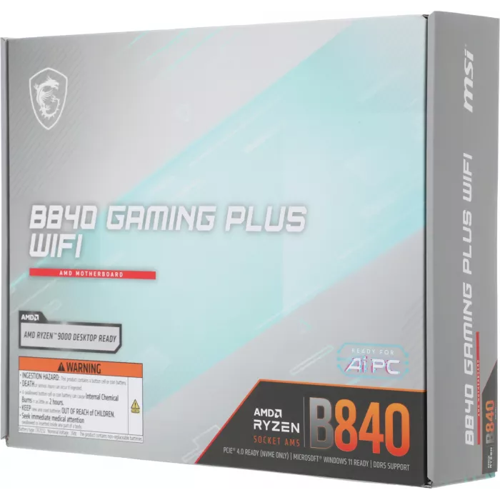Материнская плата MSI B840 GAMING PLUS WIFI  Socket AM5 AMD B840 4xDDR5 ATX AC`97 8ch(7.1) 2.5Gg RAID+HDMI