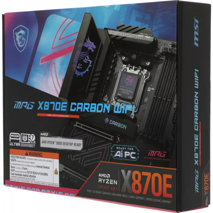 Материнская плата MSI MPG X870E CARBON WIFI Socket AM5 AMD X870E 4xDDR5 ATX AC`97 8ch(7.1) 5Gigabit + 2.5Gigabit Ethernet RAID+HDMI