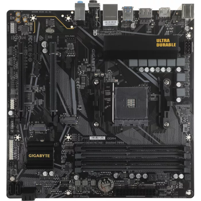 Материнская плата Gigabyte B550M DS3H AC R2 Soc-AM4 AMD B550 4xDDR4 mATX AC`97 8ch(7.1) GbLAN RAID+HDMI+DP