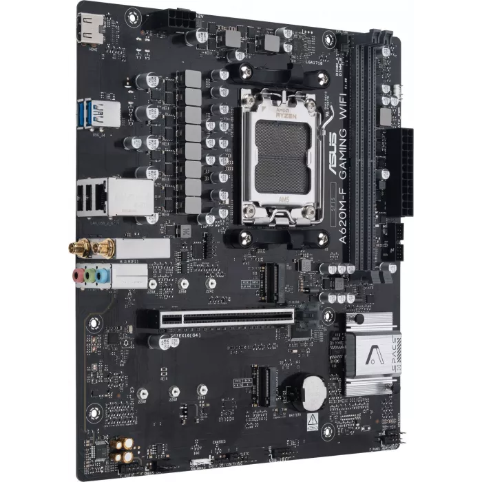 Материнская плата Asus A620M-F GAMING WIFI Socket AM5 AMD A620 2xDDR5 mATX AC`97 8ch(7.1) 2.5Gg RAID+HDMI