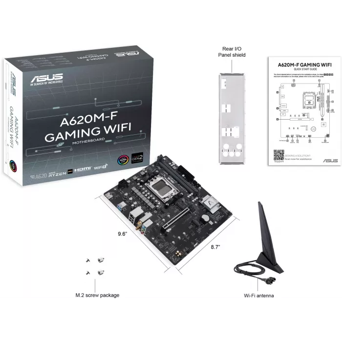 Материнская плата Asus A620M-F GAMING WIFI Socket AM5 AMD A620 2xDDR5 mATX AC`97 8ch(7.1) 2.5Gg RAID+HDMI