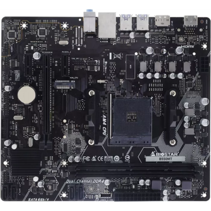 Материнская плата Biostar B550MT Soc-AM4 AMD B550 2xDDR4 mATX AC`97 8ch(7.1) GbLAN RAID+HDMI+DP