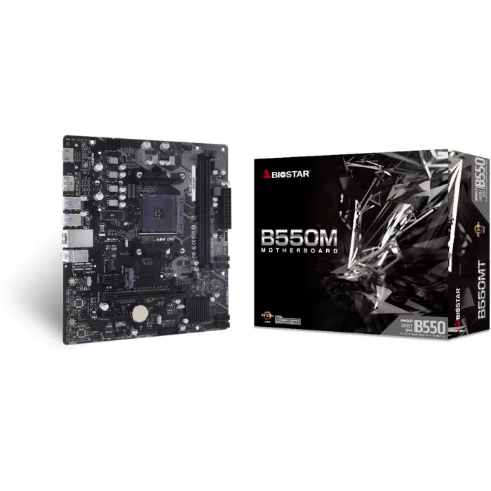 Материнская плата Biostar B550MT Soc-AM4 AMD B550 2xDDR4 mATX AC`97 8ch(7.1) GbLAN RAID+HDMI+DP