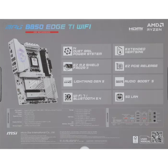 Материнская плата MSI MPG B850 EDGE TI WIFI Socket AM5 AMD B850 4xDDR5 ATX AC`97 8ch(7.1) 5Gigabit RAID+HDMI