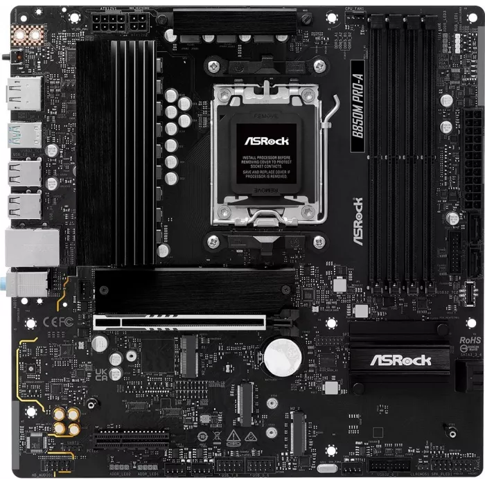 Материнская плата Asrock B850M PRO-A Socket AM5 AMD B850 4xDDR5 mATX AC`97 8ch(7.1) 2.5Gg RAID+HDMI+DP