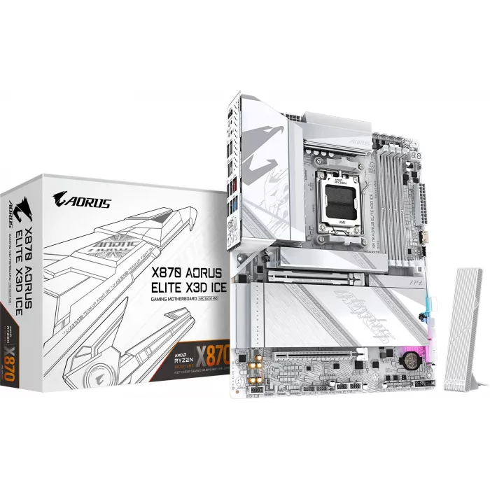 Материнская плата Gigabyte X870 AORUS ELITE X3D ICE Socket AM5 AMD X870 4xDDR5 ATX AC`97 8ch(7.1) 5Gigabit RAID+HDMI