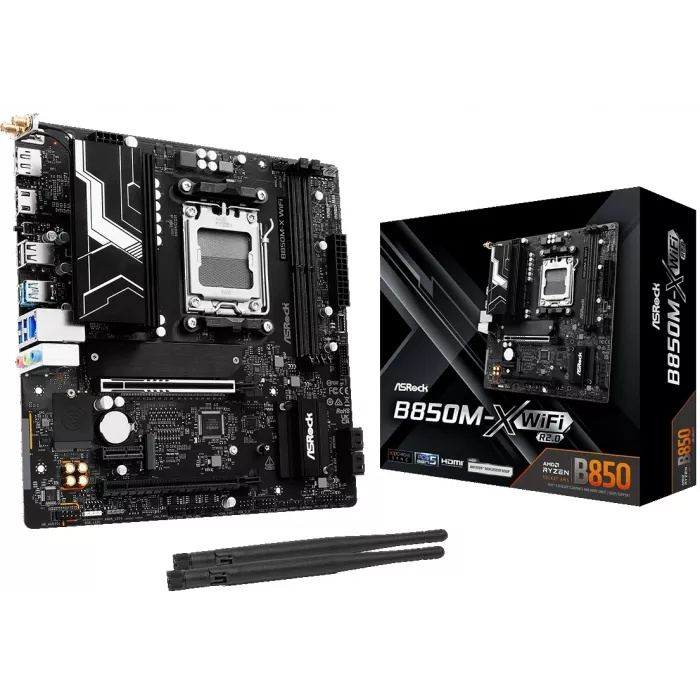 Материнская плата Asrock B850M-X WIFI R2.0 Socket AM5 AMD B850 2xDDR5 mATX AC`97 8ch(7.1) 2.5Gg RAID+HDMI+DP