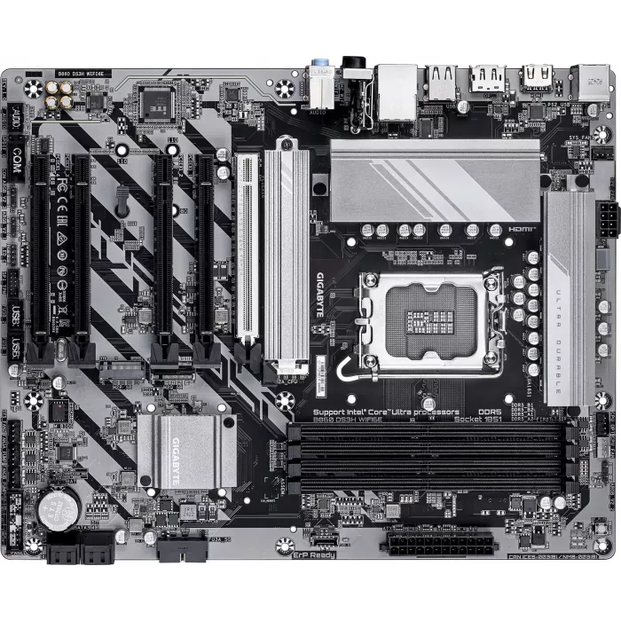 Материнская плата Gigabyte B860 DS3H WIFI6E Soc-1851 Intel B860 4xDDR5 ATX AC`97 8ch(7.1) 2.5Gg RAID+HDMI+DP