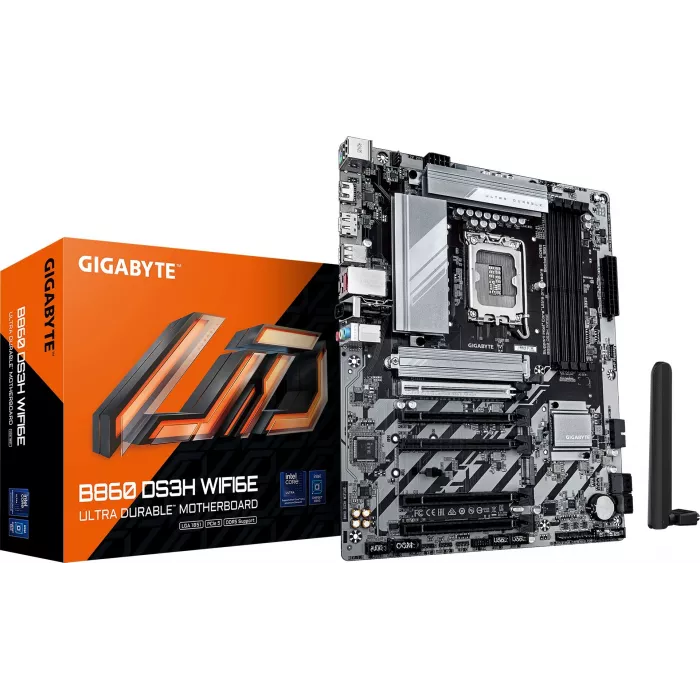Материнская плата Gigabyte B860 DS3H WIFI6E Soc-1851 Intel B860 4xDDR5 ATX AC`97 8ch(7.1) 2.5Gg RAID+HDMI+DP