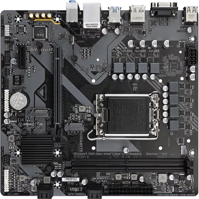 Материнская плата Gigabyte B760M E Soc-1700 Intel B760 2xDDR5 mATX AC`97 8ch(7.1) GbLAN RAID+VGA+HDMI+DP