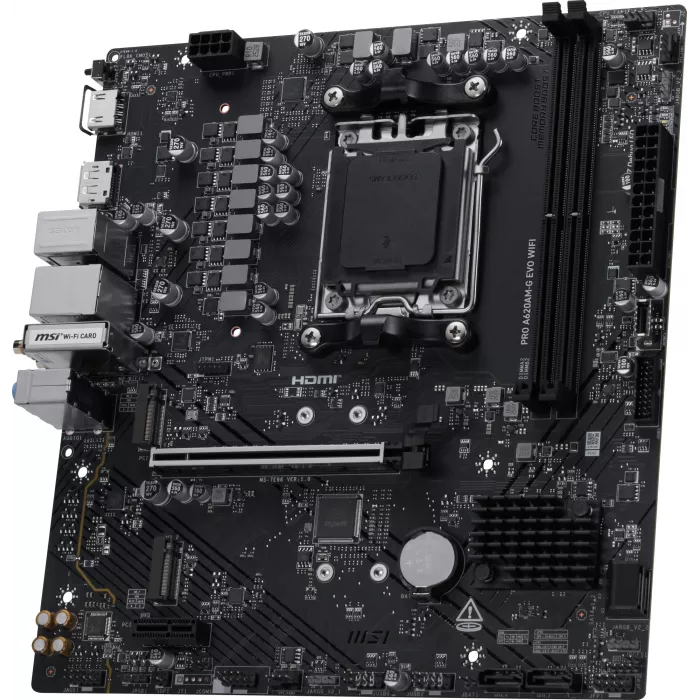 Материнская плата MSI PRO A620AM-G EVO WIFI Socket AM5 AMD A620A 2xDDR5 mATX AC`97 8ch(7.1) 2.5Gg RAID+VGA+HDMI+DP