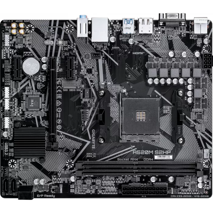 Материнская плата Gigabyte A520M S2HP Soc-AM4 AMD A520 2xDDR4 mATX AC`97 8ch(7.1) GbLAN RAID+VGA+HDMI+DP