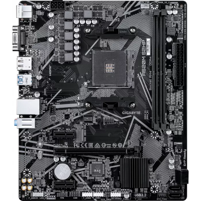 Материнская плата Gigabyte A520M S2HP Soc-AM4 AMD A520 2xDDR4 mATX AC`97 8ch(7.1) GbLAN RAID+VGA+HDMI+DP