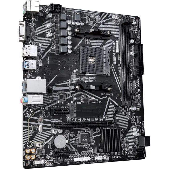 Материнская плата Gigabyte A520M S2HP Soc-AM4 AMD A520 2xDDR4 mATX AC`97 8ch(7.1) GbLAN RAID+VGA+HDMI+DP