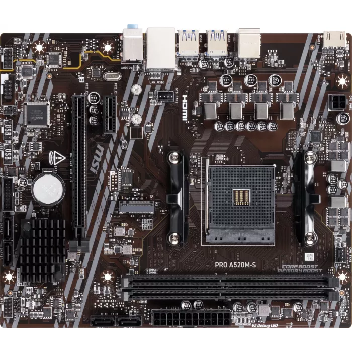 Материнская плата MSI PRO A520M-S Soc-AM4 AMD A520 2xDDR4 mATX AC`97 8ch(7.1) GbLAN RAID+HDMI