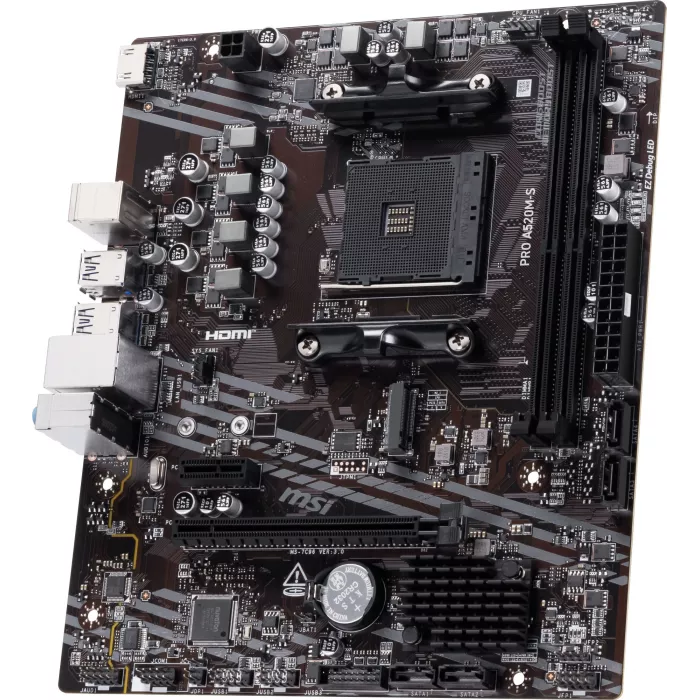 Материнская плата MSI PRO A520M-S Soc-AM4 AMD A520 2xDDR4 mATX AC`97 8ch(7.1) GbLAN RAID+HDMI