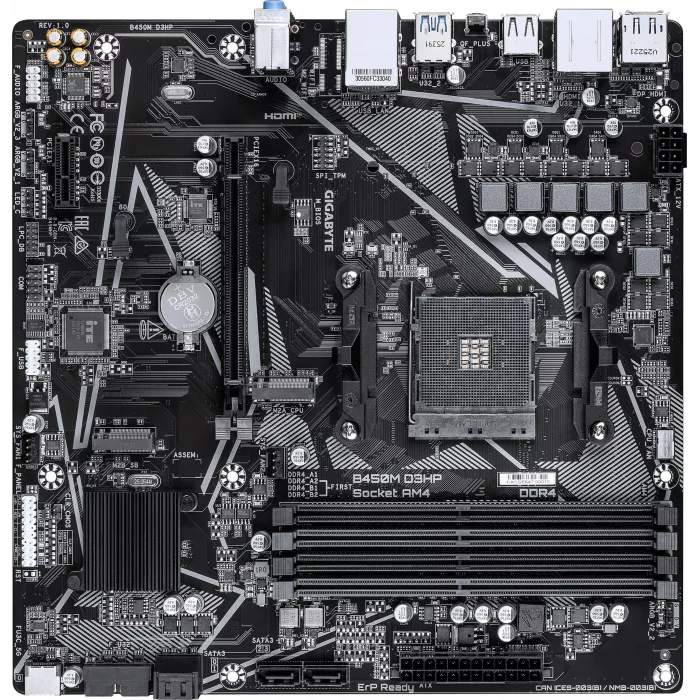 Материнская плата Gigabyte B450M D3HP Soc-AM4 AMD B450 4xDDR4 mATX AC`97 8ch(7.1) GbLAN RAID+HDMI+DP
