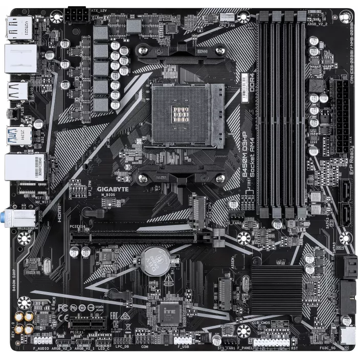 Материнская плата Gigabyte B450M D3HP Soc-AM4 AMD B450 4xDDR4 mATX AC`97 8ch(7.1) GbLAN RAID+HDMI+DP