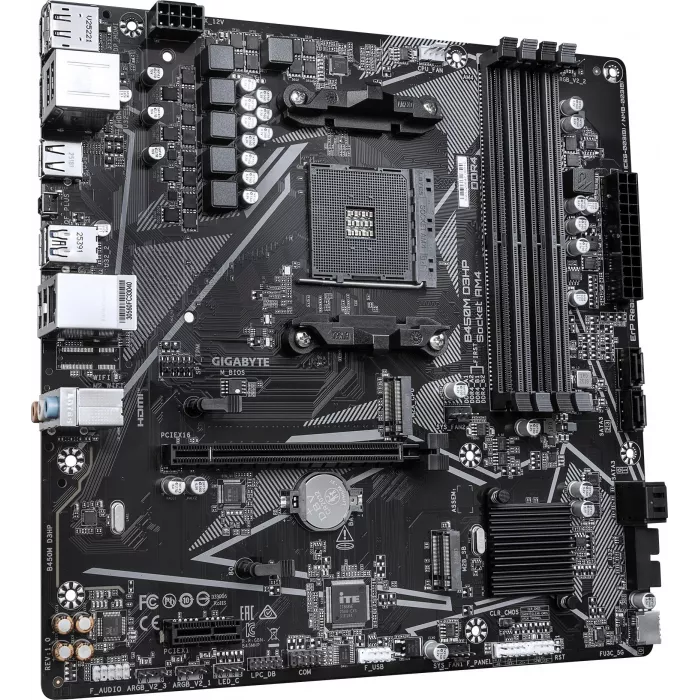 Материнская плата Gigabyte B450M D3HP Soc-AM4 AMD B450 4xDDR4 mATX AC`97 8ch(7.1) GbLAN RAID+HDMI+DP
