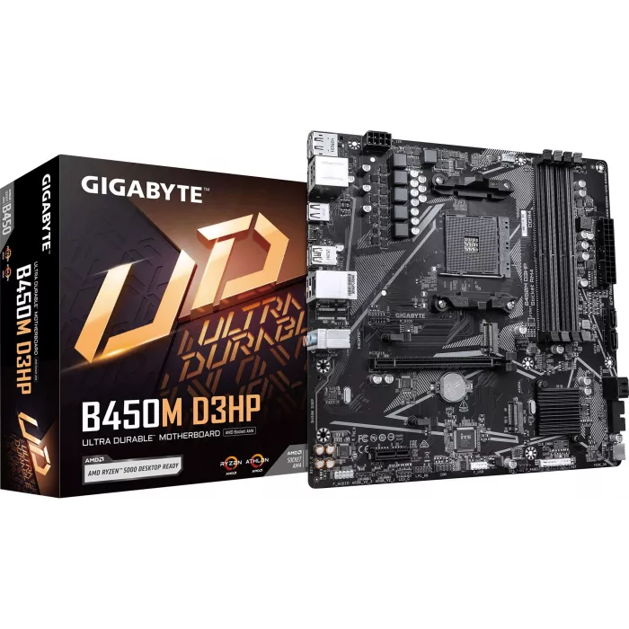 Материнская плата Gigabyte B450M D3HP Soc-AM4 AMD B450 4xDDR4 mATX AC`97 8ch(7.1) GbLAN RAID+HDMI+DP