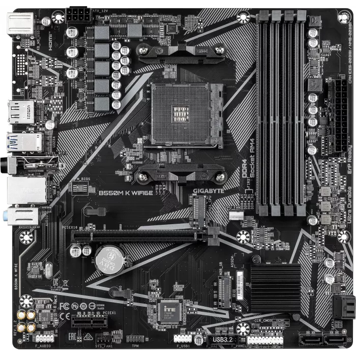 Материнская плата Gigabyte B550M K WF6E Soc-AM4 AMD B550 4xDDR4 mATX AC`97 8ch(7.1) GbLAN RAID+HDMI+DP