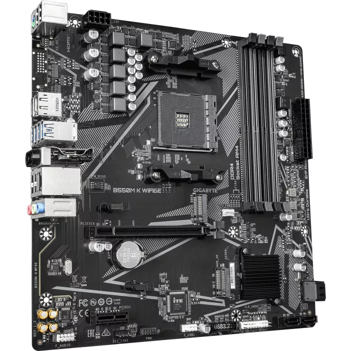 Материнская плата Gigabyte B550M K WF6E Soc-AM4 AMD B550 4xDDR4 mATX AC`97 8ch(7.1) GbLAN RAID+HDMI+DP