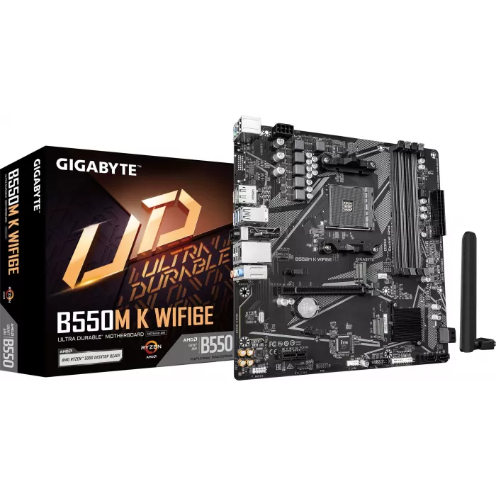 Материнская плата Gigabyte B550M K WF6E Soc-AM4 AMD B550 4xDDR4 mATX AC`97 8ch(7.1) GbLAN RAID+HDMI+DP