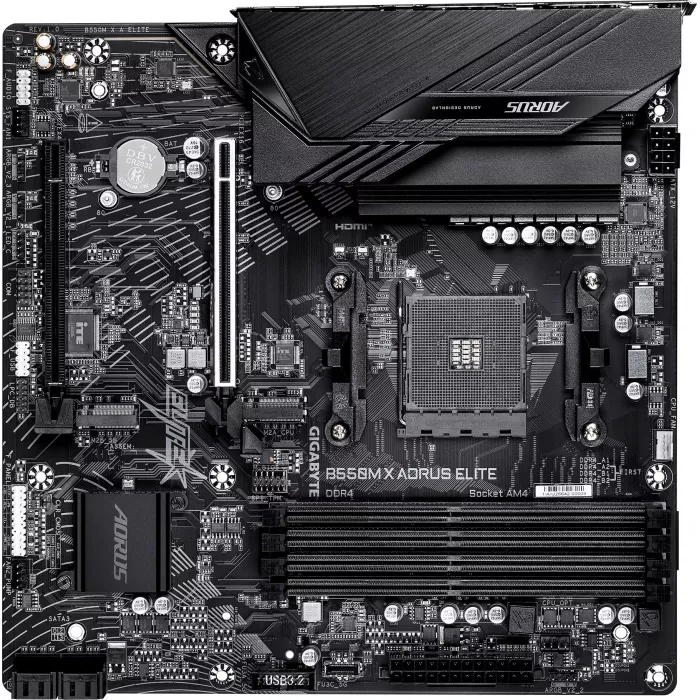 Материнская плата Gigabyte B550M X A ELITE Soc-AM4 AMD B550 4xDDR4 mATX AC`97 8ch(7.1) 2.5Gg RAID+HDMI+DP