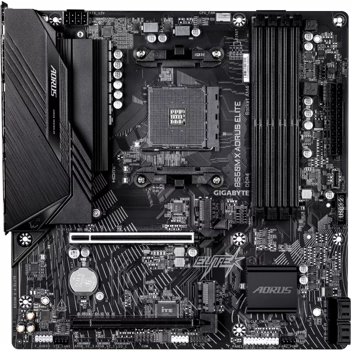 Материнская плата Gigabyte B550M X A ELITE Soc-AM4 AMD B550 4xDDR4 mATX AC`97 8ch(7.1) 2.5Gg RAID+HDMI+DP