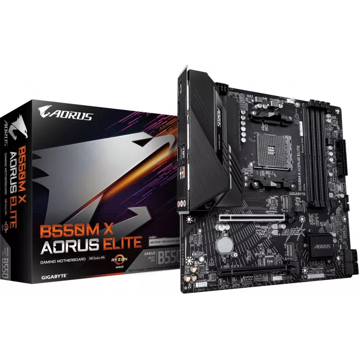 Материнская плата Gigabyte B550M X A ELITE Soc-AM4 AMD B550 4xDDR4 mATX AC`97 8ch(7.1) 2.5Gg RAID+HDMI+DP