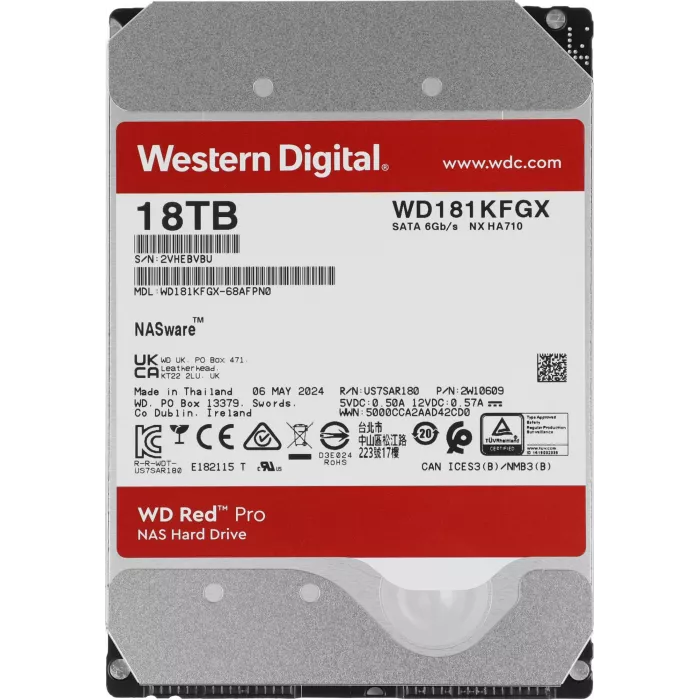 Жесткий диск WD SATA-III 18Tb WD181KFGX NAS Red Pro (7200rpm) 512Mb 3.5"