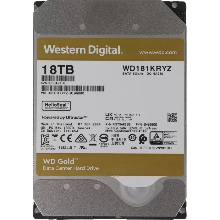 Жесткий диск WD SATA-III 18TB WD181KRYZ Server Gold 512E (7200rpm) 512Mb 3.5"