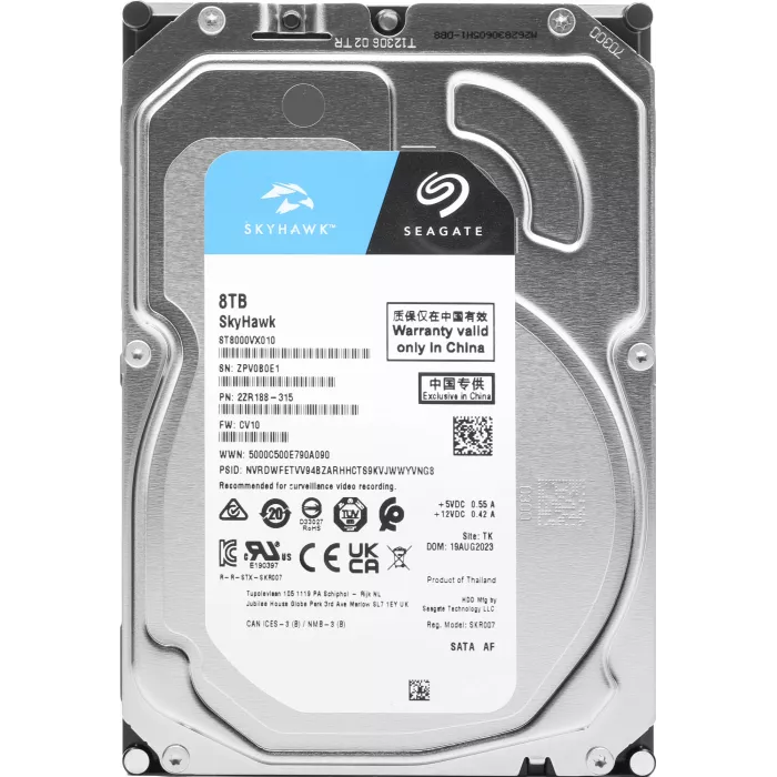 Жесткий диск Seagate SkyHawk Surveillance ST8000VX010 8TB  3.5' SATA 6Gb/s, 7200rpm, 256MB, 24x7, Bulk {20} (009805)