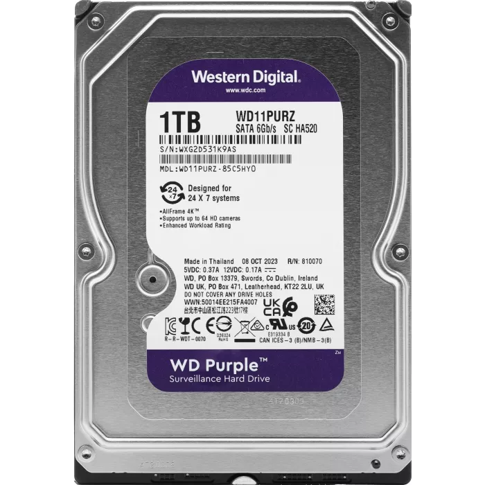 Жесткий диск WD SATA-III 1TB WD11PURZ Surveillance Purple (5400rpm) 64Mb 3.5"